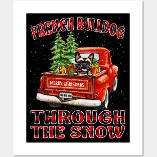 Christmas French Bulldog Through The Snow Dog Santa Truck Tree Posters and Art